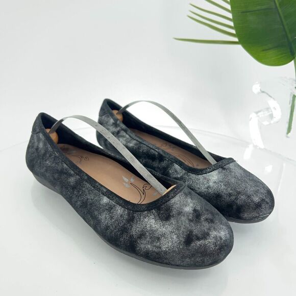 Taos Rascal Ballet Flats Women's 9.5 Black Metallic Leather Slip On Casual - Picture 3 of 12